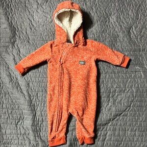 Eddie Bauer Cozy Orange Hooded fleece with zipper Kids One Piece
